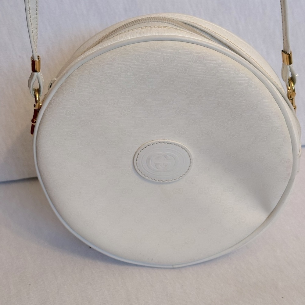 Vintage Gucci Monogram Logo White Canteen Round Crossbody Leather Shoulder Bag - Picture 3 of 14